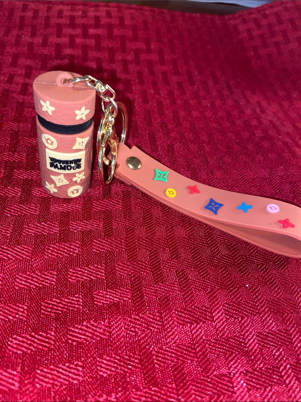 Brown Silicone Keychain with Multicolor Accents